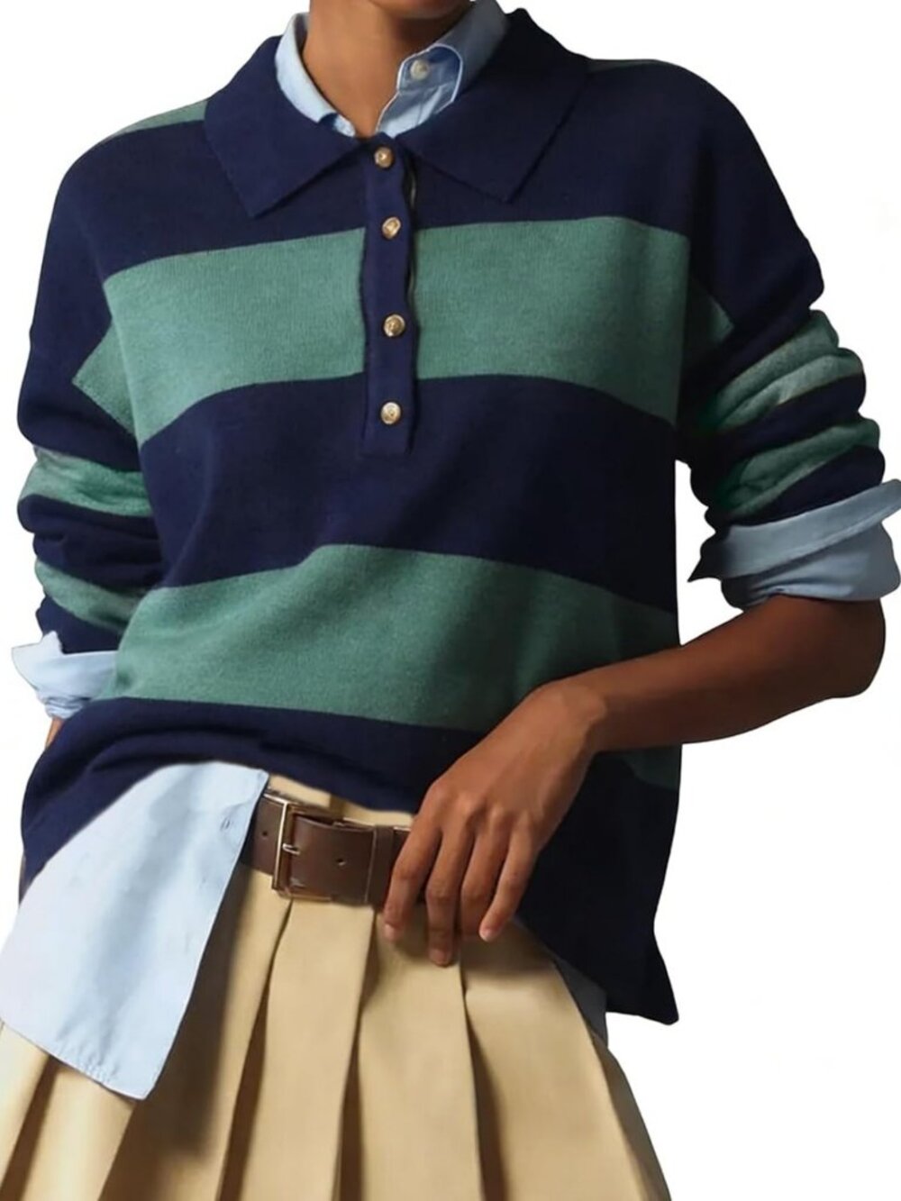 Striped Collared Polo Sweater for Women | Rugby Style Knit Top, Cozy & Chic